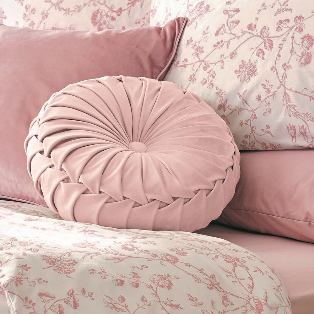 Rosanna Velvet Circle Cushion by Laura Ashley in Blush Pink